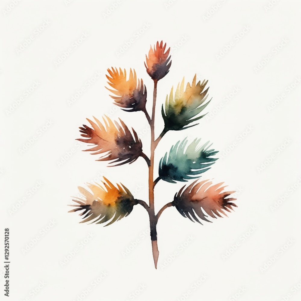 Obraz premium Watercolor Painting of an Autumn Branch with Colorful Leaves