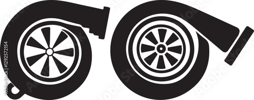 car wheel vector illustration, silhouette of a turbocharger icon set in a modern style