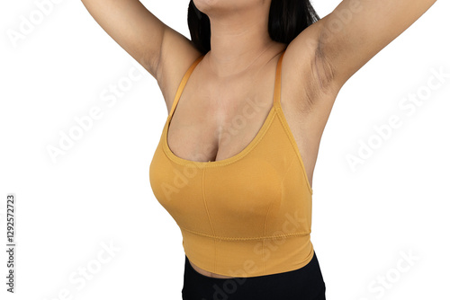 Dark armpit problems of women after pregnancy and skin care and beauty concepts isolated.
