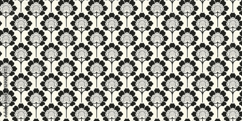 Vintage black and white floral seamless pattern design