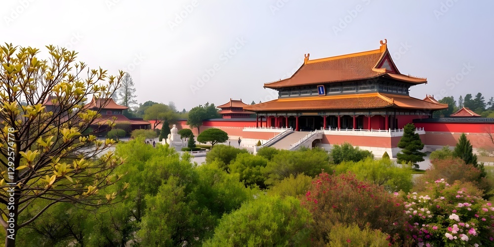 Forbidden City Surrounded by Lush Green Gardens in Spring in Beijing, China Forbidden City Surrounded by Lush Green Gardens in Spring in Beijing, China