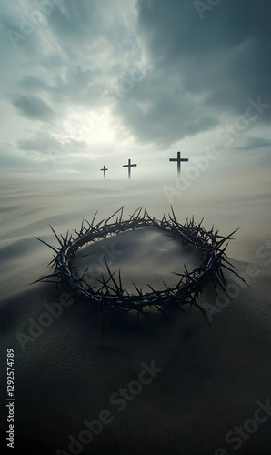 Symbolic Representation of Faith, Sacrifice, and Redemption, with a Crown of Thorns photo