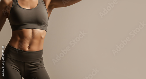  Athletic Woman in Gray Sportswear Minimalist Fitness Concept Generative AI