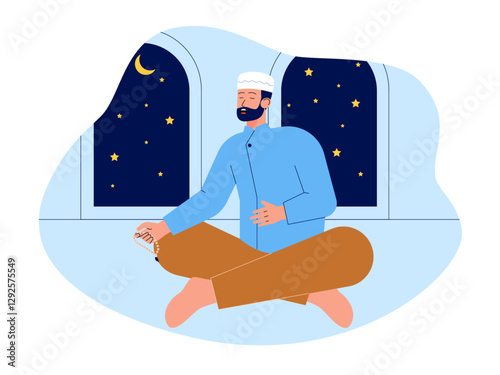 Muslim man doing Islamic prayer Illustration. Moslem illustration. Flat vector illustration concept.