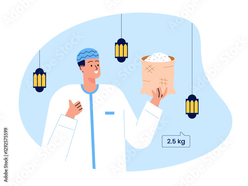 Muslim guy giving out alms in mosques Illustration. Moslem illustration. Flat vector illustration concept.