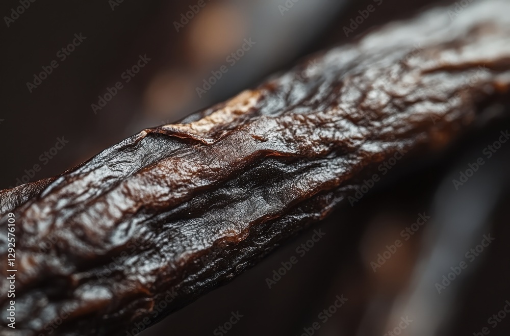 Close-Up of Dried Vanilla Bean Pods with Rich Texture and Dark Color Against a Soft Background Ideal for Culinary and Aromatherapy Themes Close-Up of Dried Vanilla Bean Pods with Rich Texture and Dark Color Against a Soft Background Ideal for Culinary and Aromatherapy Themes