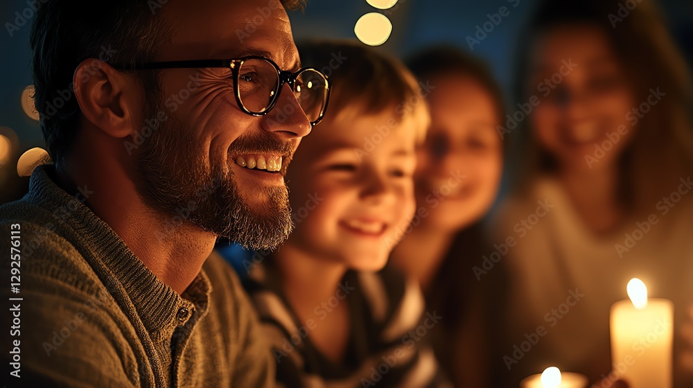 Fototapeta premium A joyful group of friends and family holding candles, creating a serene and festive atmosphere, embracing traditions