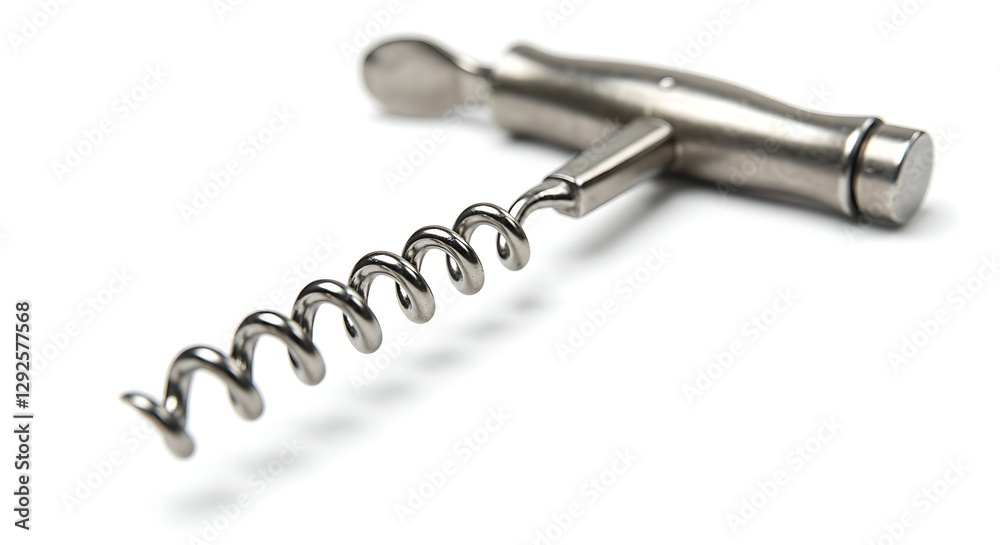 A silver corkscrew with a spiral tip, isolated on a white background A silver corkscrew with a spiral tip, isolated on a white background