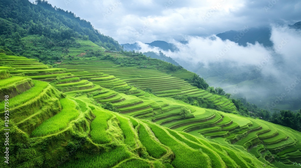 Fototapeta premium Terraced Rice Paddies Mountain View