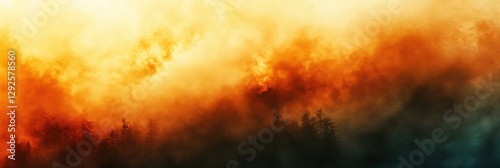 Intense fire engulfs forest, creating thick smoke and warm hues during a devastating wildfire event. Generative AI photo