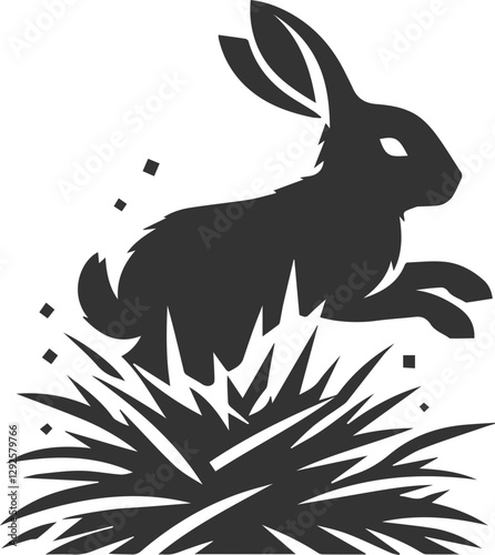 Rabbit jumping through a pile of hay animal vector silhouette