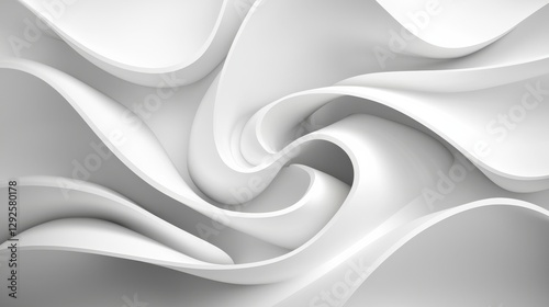 Abstract 3D Render of Wavy, Interlocking White Shapes