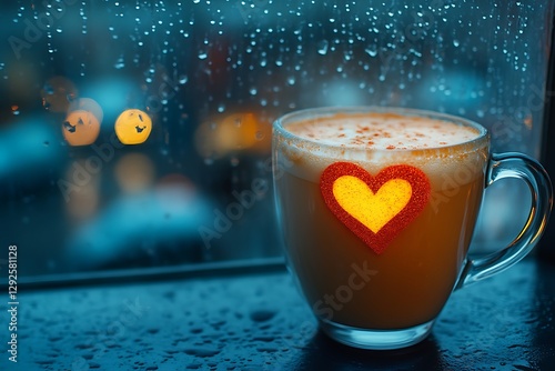 Rainy Night Cappuccino with Heart photo