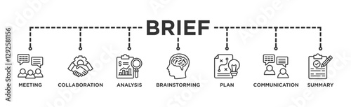 Brief banner web icon vector illustration concept for a briefing of business plan with an icon of meeting, collaboration, analysis, brainstorming, plan, communication, and summary