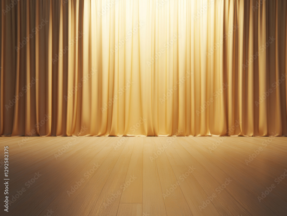 warm, inviting empty room with soft golden curtains draped elegantly, creating serene atmosphere. wooden floor adds touch of warmth, perfect for various settings warm, inviting empty room with soft golden curtains draped elegantly, creating serene atmosphere. wooden floor adds touch of warmth, perfect for various settings