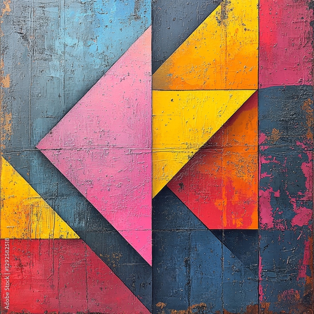 Naklejka premium Abstract geometric composition featuring vibrant colors and textures with triangle shapes and a modern art style for creative projects