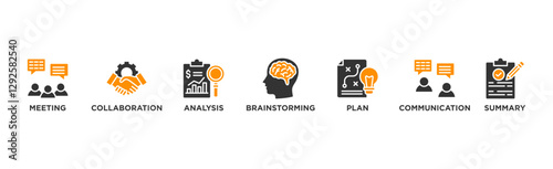 Brief banner web icon vector illustration concept for a briefing of business plan with an icon of meeting, collaboration, analysis, brainstorming, plan, communication, and summary