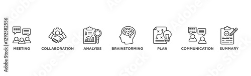 Brief banner web icon vector illustration concept for a briefing of business plan with an icon of meeting, collaboration, analysis, brainstorming, plan, communication, and summary