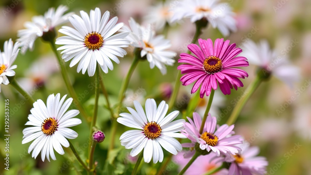 Vibrant Pink and White Daisies in a Garden Vibrant Pink and White Daisies in a Garden