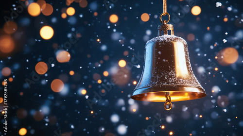 Wallpaper Mural golden church bell swings gently in snowy winter scene, surrounded by festive bokeh lights, creating warm and joyful atmosphere Torontodigital.ca