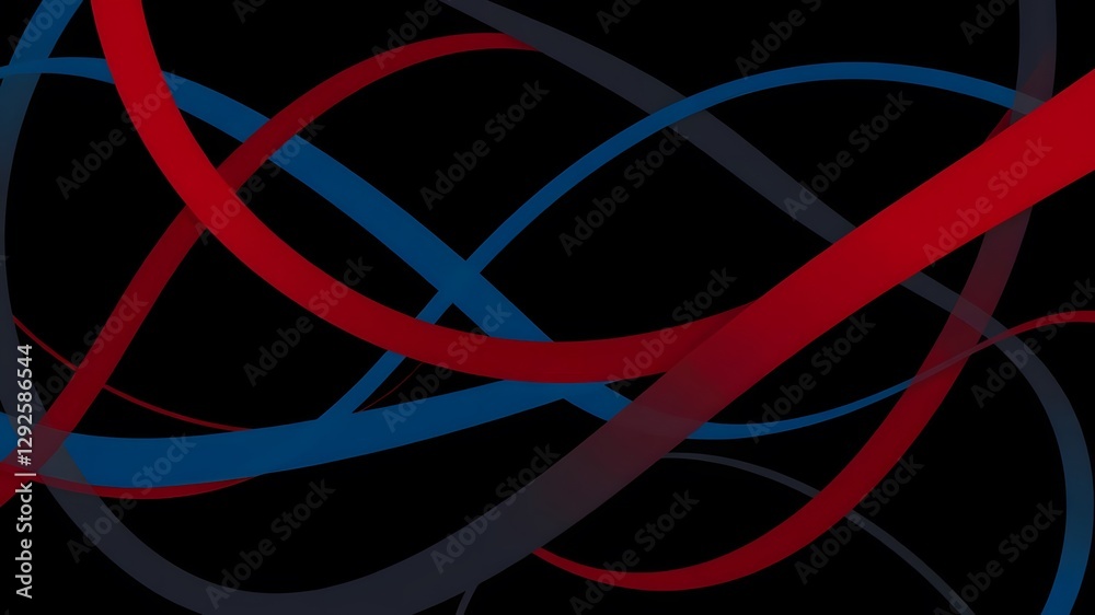  Abstract Background with Intertwining Red, Blue, and Gray Curved Lines Creating a Tensioned Effect