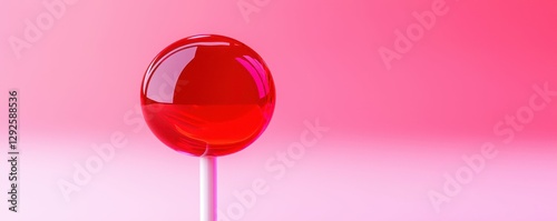Spheroid Red Lollipop Candy Sweet Treat Delight on Pastel Pink Backdrop Modern Still Life