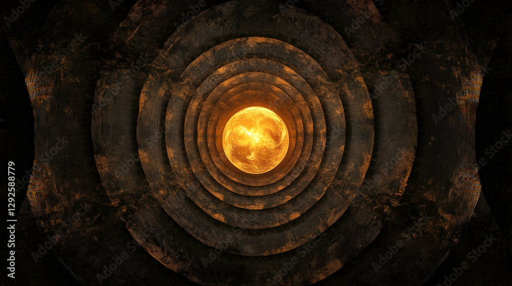 A futuristic glowing ball radiating endless ripples of light in an abstract cosmic void A futuristic glowing ball radiating endless ripples of light in an abstract cosmic void
