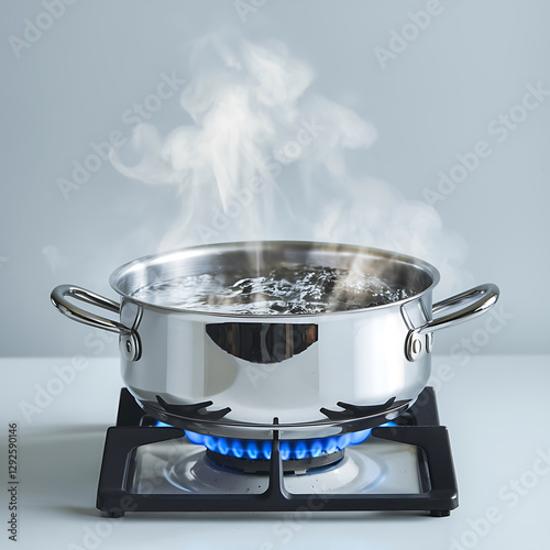 Boiling Water in Stainless Steel Pot on Gas Stove