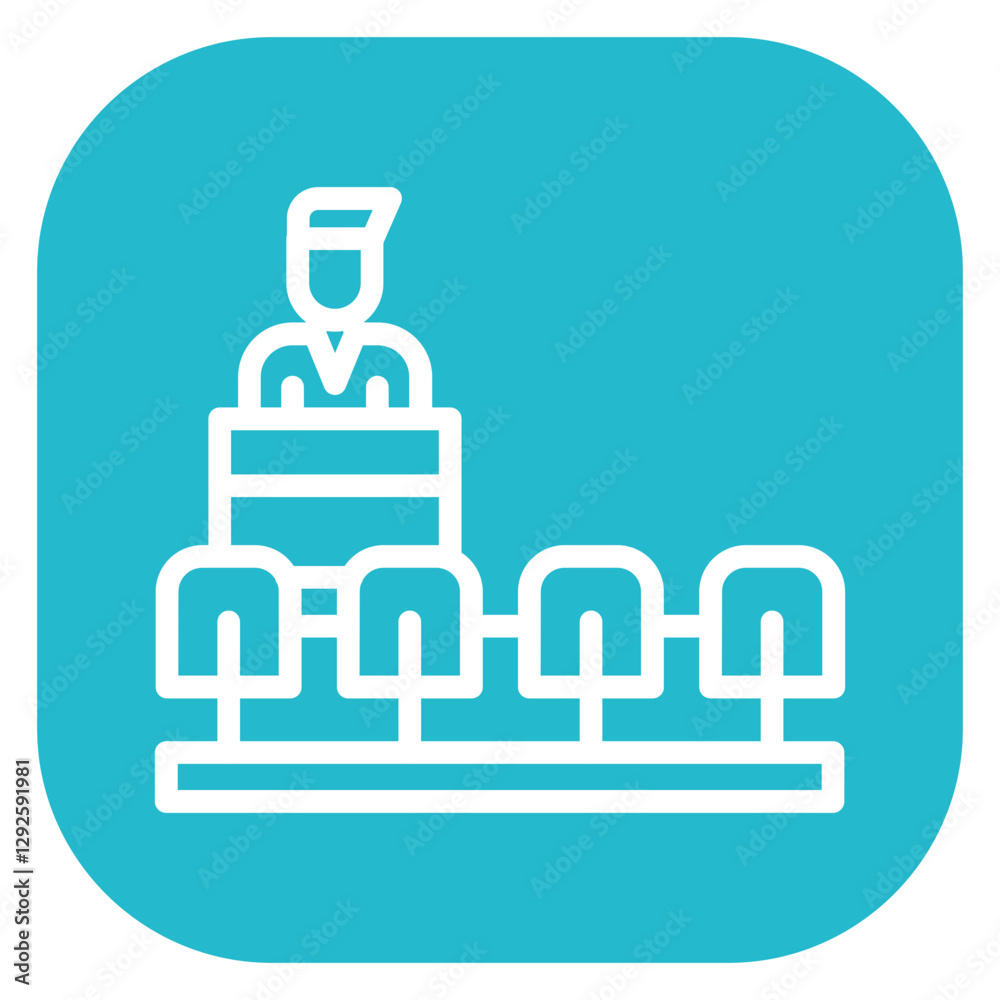 Minimalist Line Art Circular Person on Platform Behind Podium Icon Minimalist Line Art Circular Person on Platform Behind Podium Icon