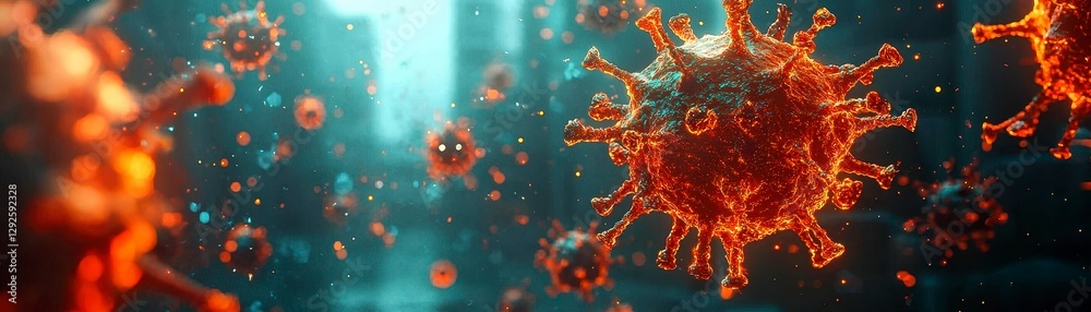 Fototapeta premium Intricate Viral Replication Simulated Rendering of Pathogenic Microorganism in Host Organism Environs