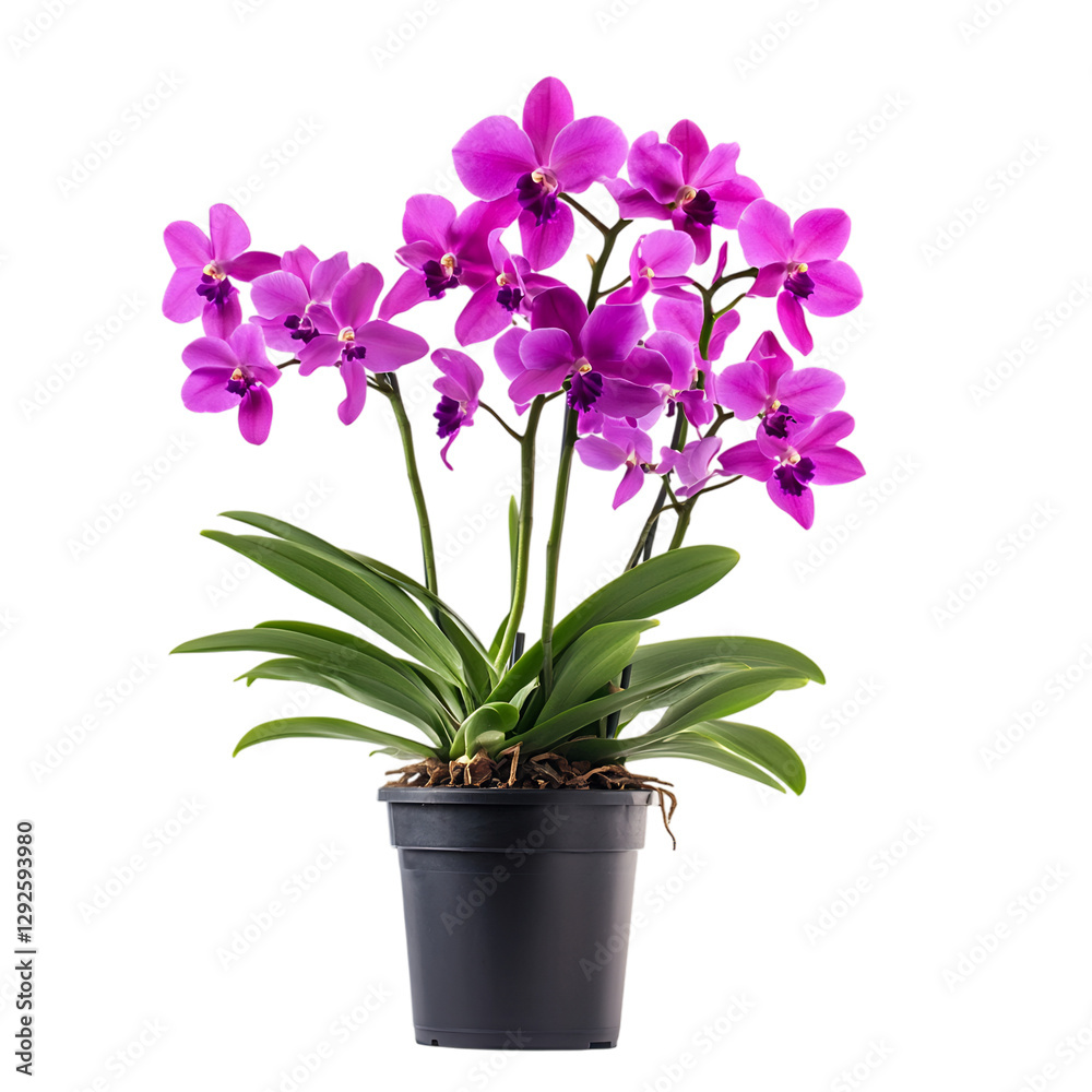 A Vibrant Orchid Plant with Striking Purple Flowers Isolated on Transparent Background A Vibrant Orchid Plant with Striking Purple Flowers Isolated on Transparent Background