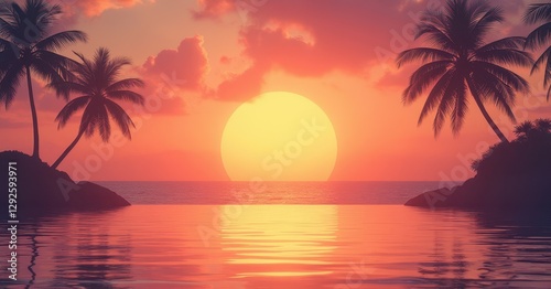 Tropical beach serenity scenic sunset and tranquil waters