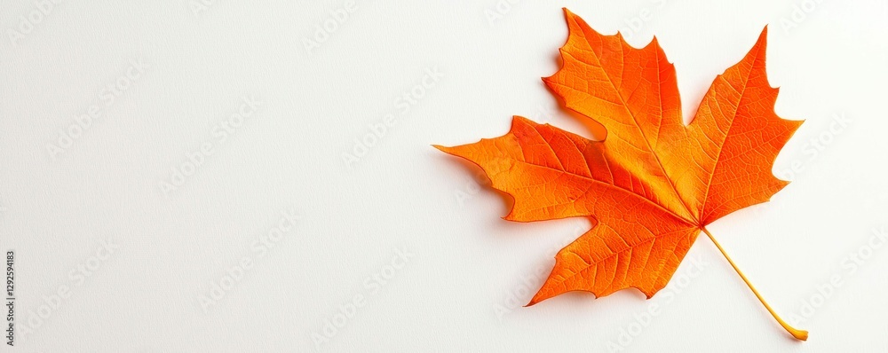 Vivid Orange Maple Leaf Displayed on a Clean White Surface Creates an Autumnal Aesthetic Backdrop Vivid Orange Maple Leaf Displayed on a Clean White Surface Creates an Autumnal Aesthetic Backdrop