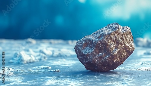 Stone on icy surface, still life