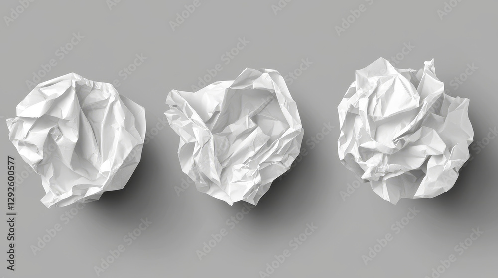 Crumple paper ball, white 3d crinkle trash vector isolated on transparent background. Waste scrunch garbage icon set. Realistic wrinkled page. Messy throw rumple grunge sheet. Mistake in document Crumple paper ball, white 3d crinkle trash vector isolated on transparent background. Waste scrunch garbage icon set. Realistic wrinkled page. Messy throw rumple grunge sheet. Mistake in document