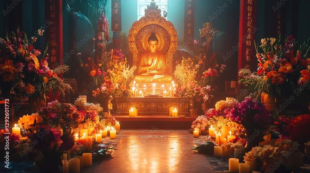 Obraz premium A glowing altar surrounded by a vibrant celebration of life and spirituality
