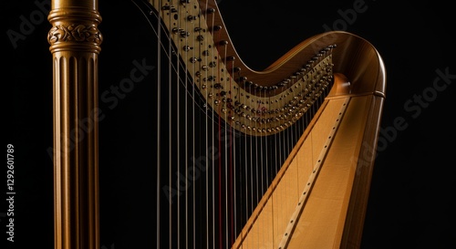 Elegant harp showcasing craftsmanship and musical artistry on dark backdrop