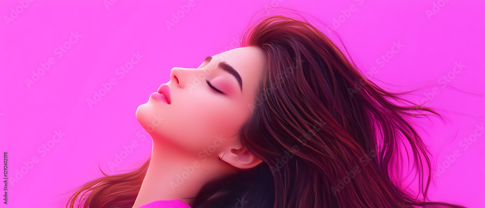 Dynamic portrait of a young woman against a vibrant pink background fashion photography studio environment close-up view Dynamic portrait of a young woman against a vibrant pink background fashion photography studio environment close-up view