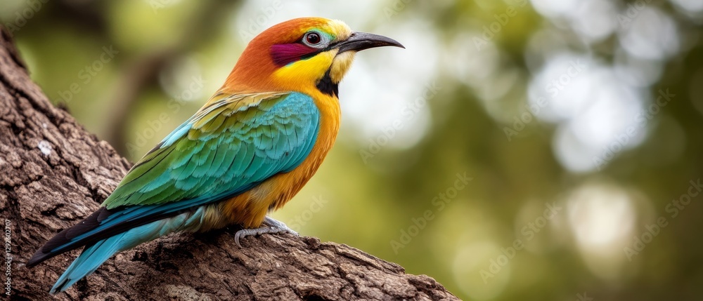 Obraz premium Colorful Avian Portrait: Rainbow Bird on Tree Branch