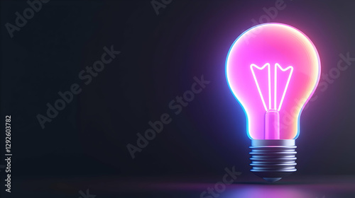 Colorful Neon Light Bulb Glowing Against a Dark Background