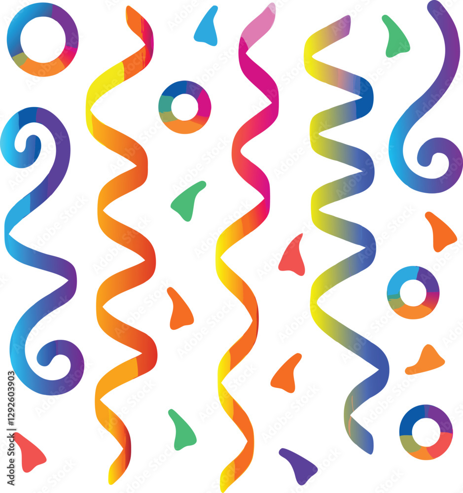 Abstract Color Lines with Gradient. Geometric Background with 3D Rainbow Ribbons. Vector Spiral Confetti Shapes. Birthday Pattern with Color Fluid Elements.set of christmas ribbons Abstract Color Lines with Gradient. Geometric Background with 3D Rainbow Ribbons. Vector Spiral Confetti Shapes. Birthday Pattern with Color Fluid Elements.set of christmas ribbons
