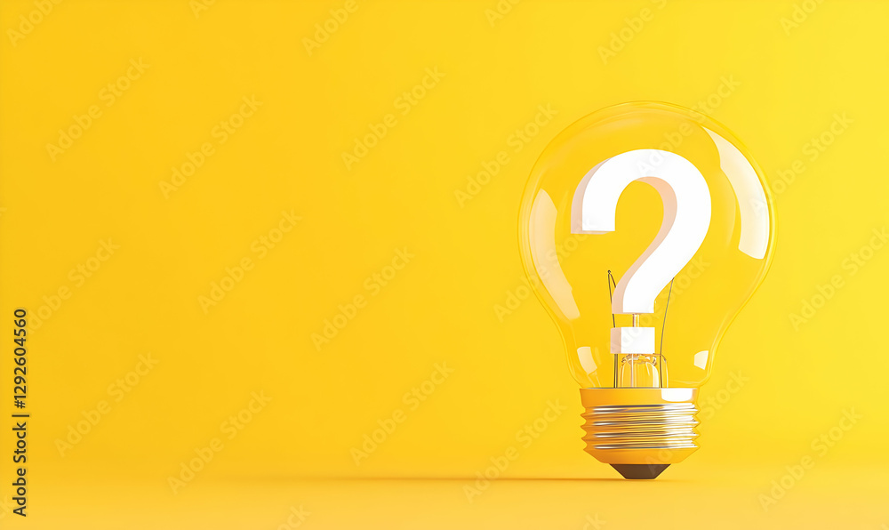 Light Bulb with Question Mark on Bright Yellow Background Light Bulb with Question Mark on Bright Yellow Background