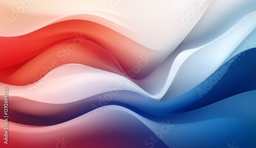 Abstract flowing waves in vibrant red, white, and blue colors photo