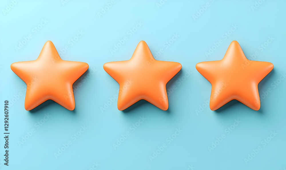 Three Orange Stars on Blue Background for Rating or Review Concept Three Orange Stars on Blue Background for Rating or Review Concept