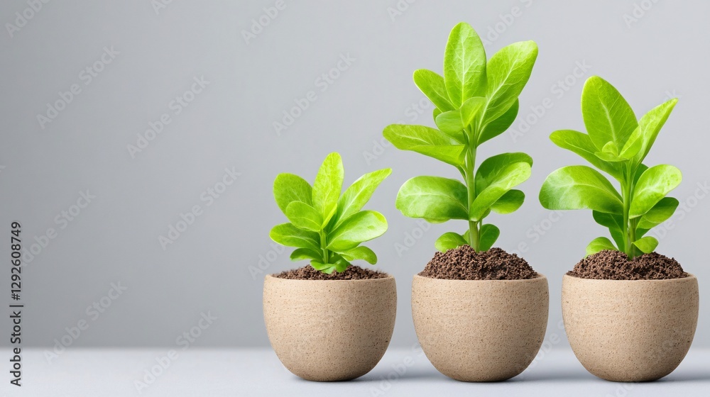 Fototapeta premium fresh green plants in minimalist pots for home and office decor