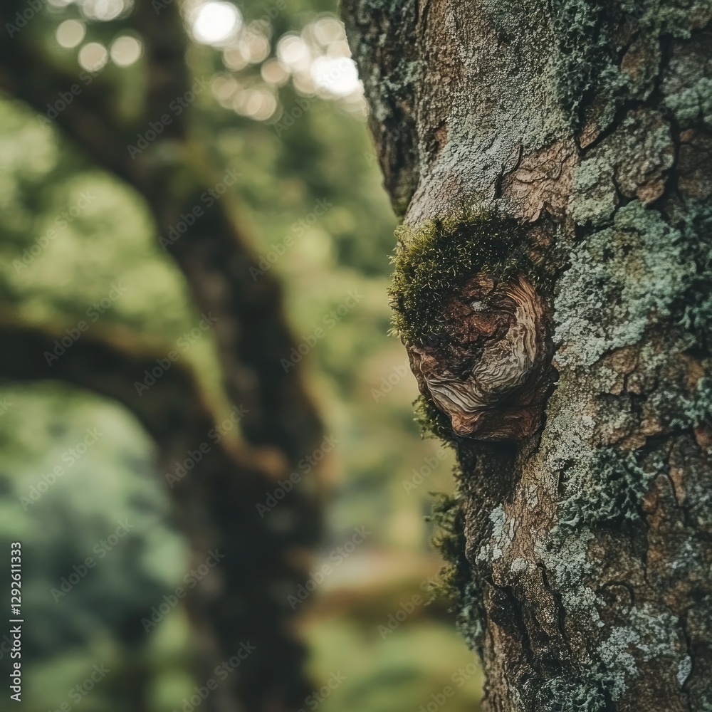 Fototapeta premium Moss-covered tree trunk in garden