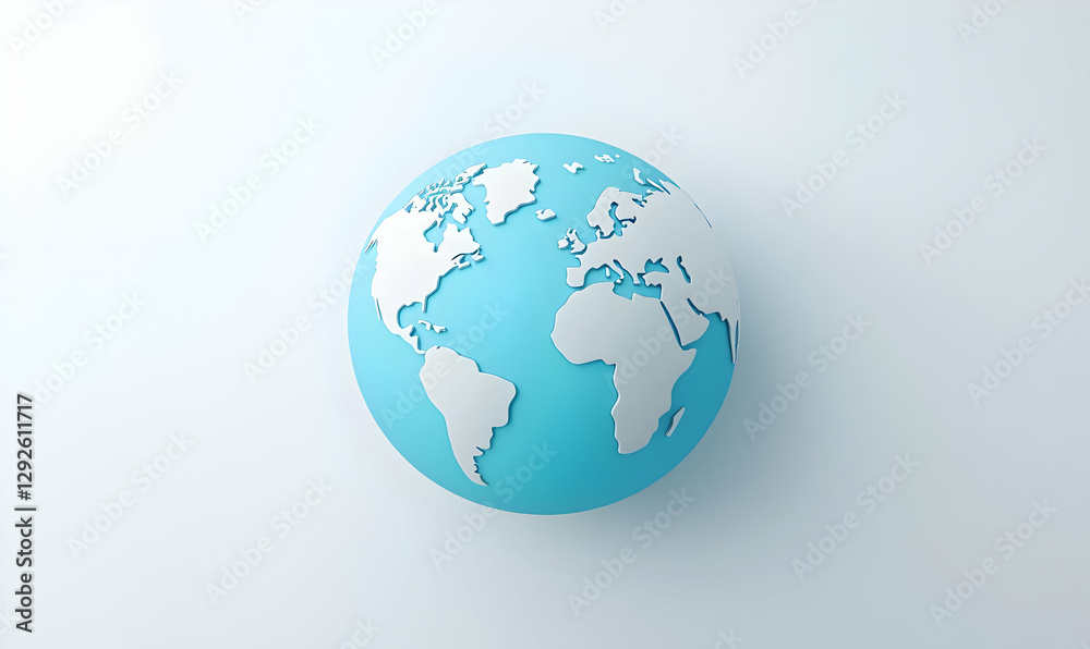 3D Globe Model Illustrating Earth with Light Blue Background 3D Globe Model Illustrating Earth with Light Blue Background