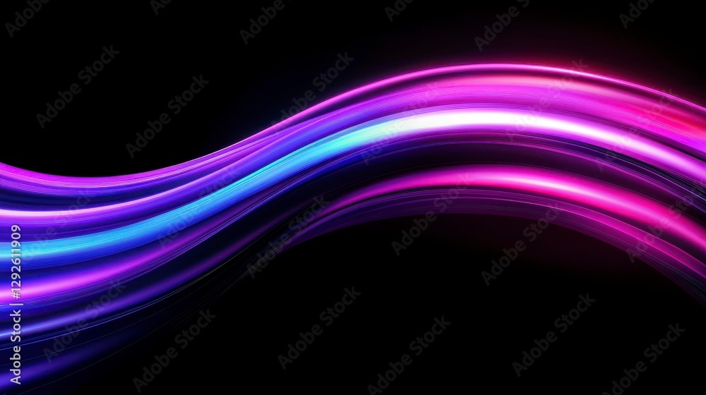 Naklejka premium Dynamic Light Streaks Flowing in a Wavy Pattern of Vibrant Pink Purple and Blue Against Black Backdrop
