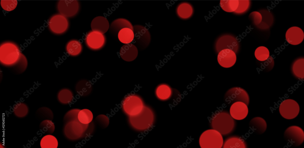 Red bokeh, blurred background with sparkling lights, blurry glitter effect. Bright soft abstract background. Vector illustration.