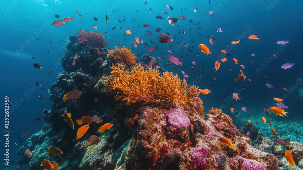 Naklejka premium Vibrant Coral Reef Fish Diverse Underwater Scene